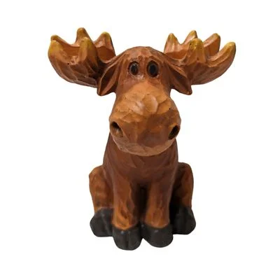 Whimsical Wood-Cut Look Hand-Carved Moose Eyeglasses Holder Stand