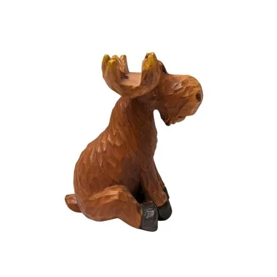 Whimsical Wood-Cut Look Hand-Carved Moose Eyeglasses Holder Stand 3