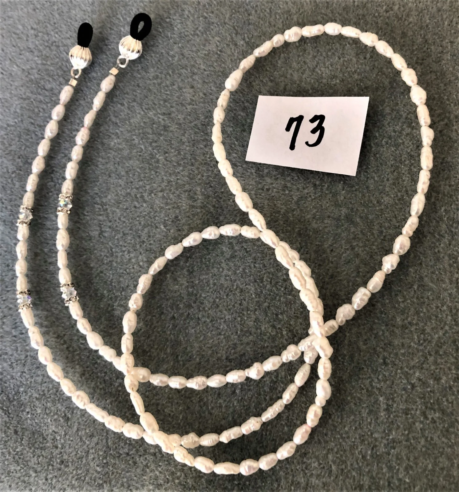 White Freshwater Pearl Rhinestone Eyeglass Sunglass Leash Lanyard Holder 31”