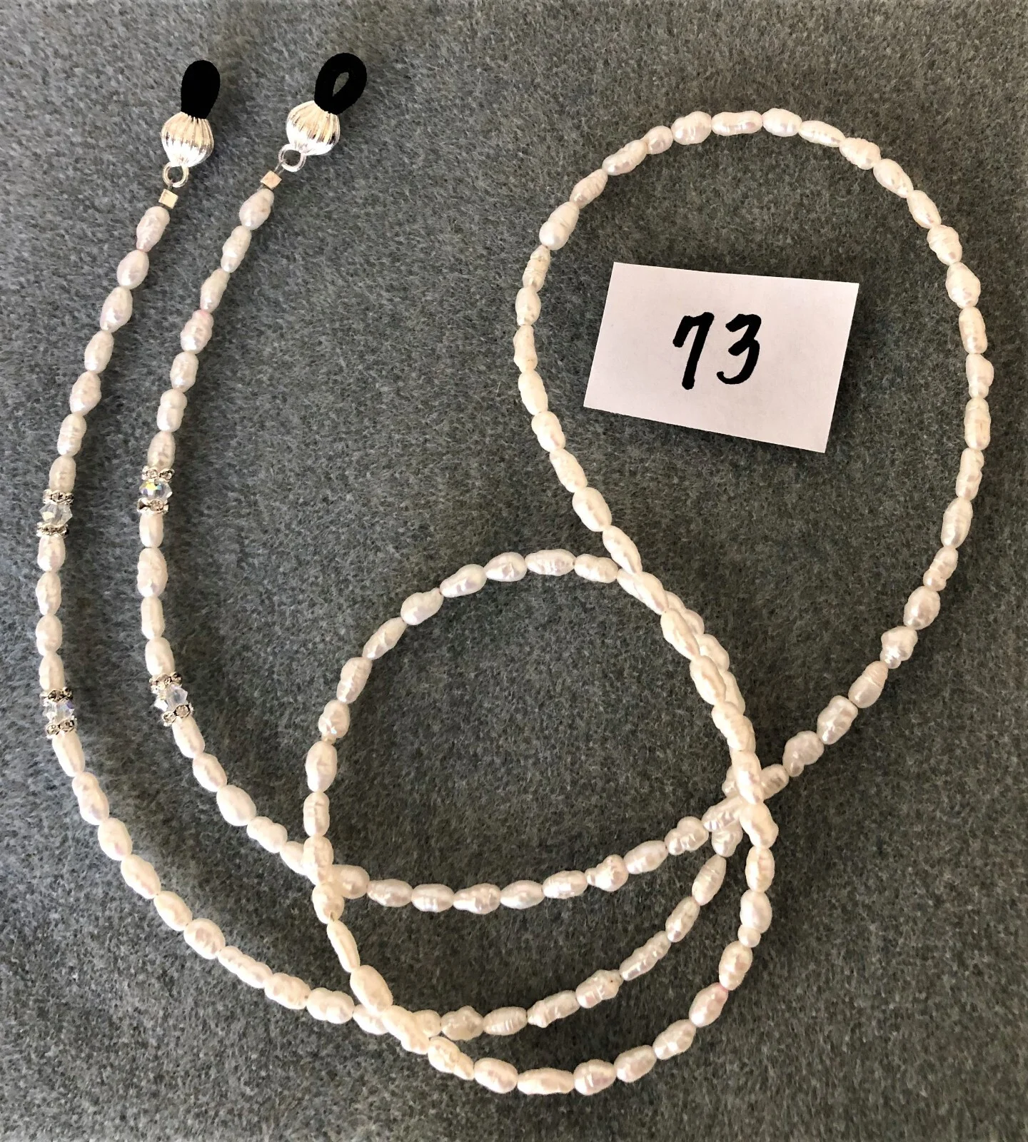 White Freshwater Pearl Rhinestone Eyeglass Sunglass Leash Lanyard Holder 31” 2