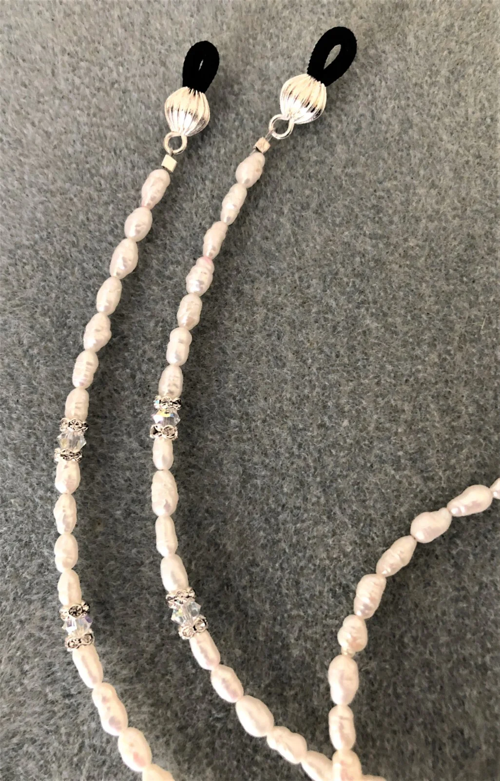 White Freshwater Pearl Rhinestone Eyeglass Sunglass Leash Lanyard Holder 31” 3