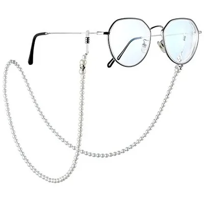 White Pearl Beaded Eyeglass Chain , Eyewear Sunglasses Cord Neck Strap Holder 2