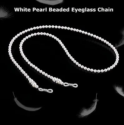 White Pearl Beaded Eyeglass Chain , Eyewear Sunglasses Cord Neck Strap Holder 3
