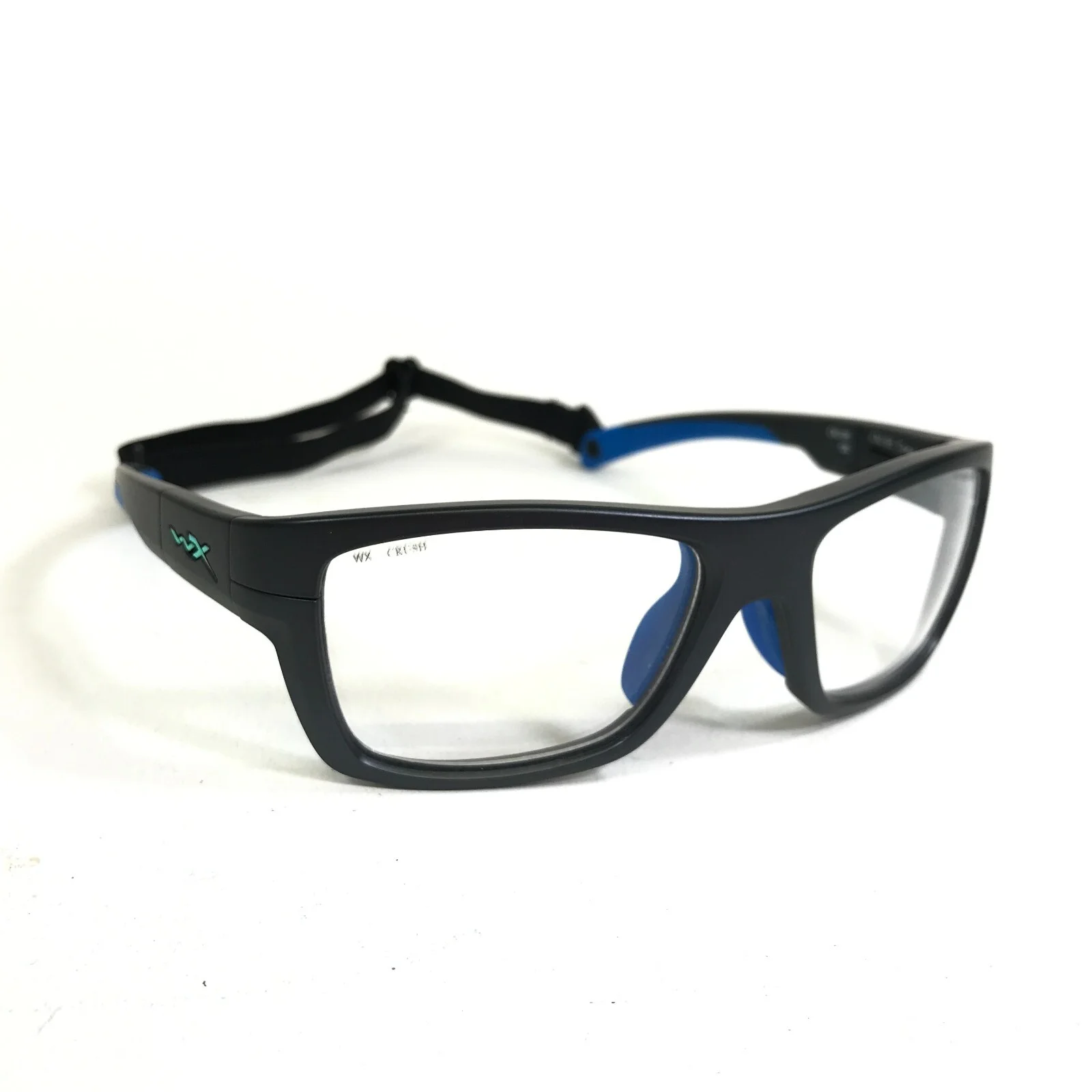 Wiley X Safety Eyeglasses Frames Crush 1812 Blue Matte Black w Strap 52-18-130 2