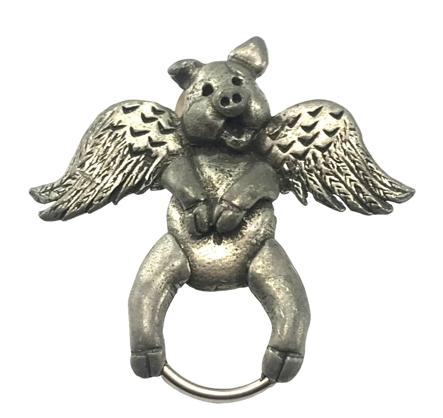 Winged Pig Pewter Scarf Clip Eyeglass Holder Lapel Pin Brooch Signed H Adams
