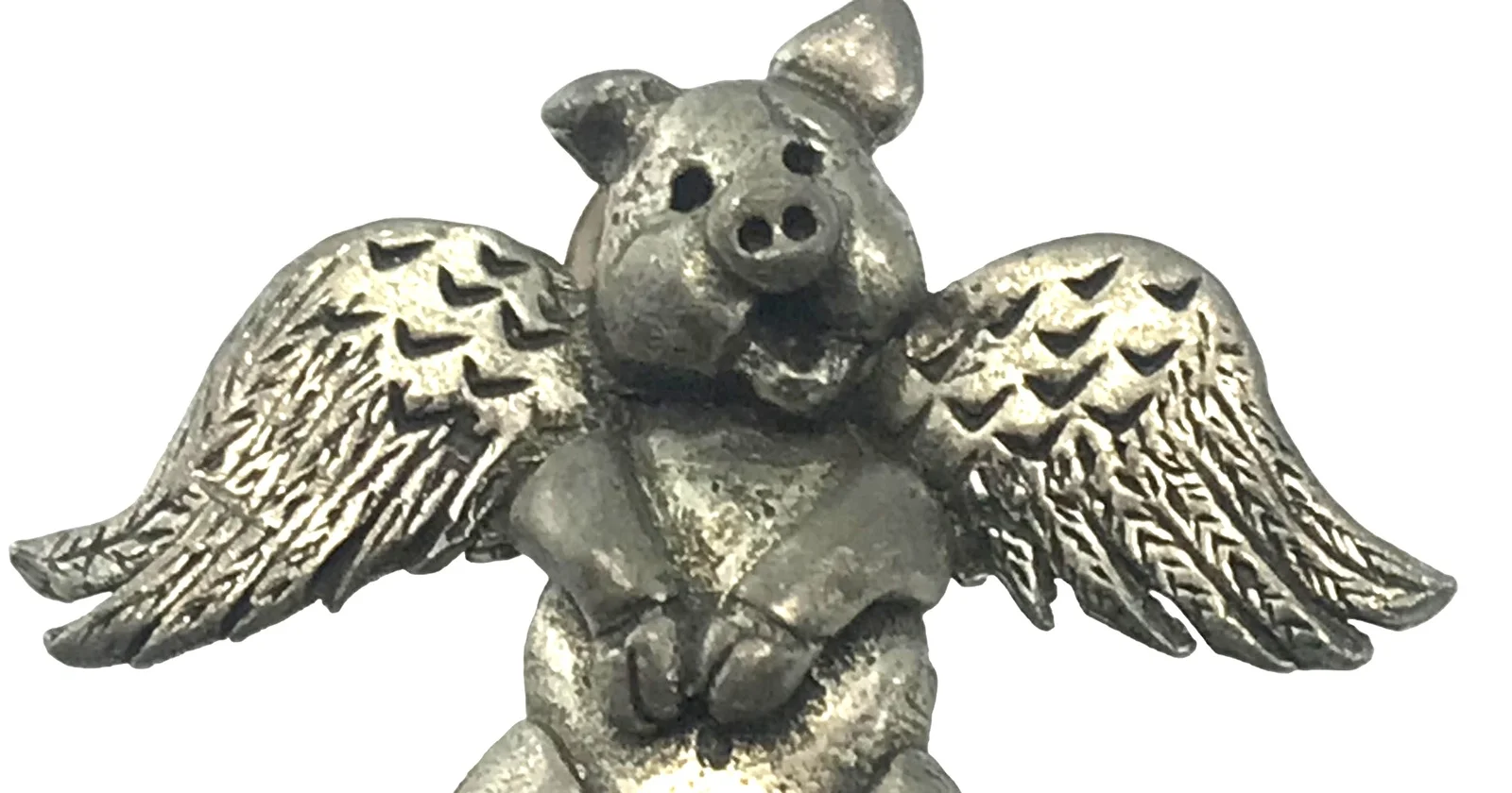 Winged Pig Pewter Scarf Clip Eyeglass Holder Lapel Pin Brooch Signed H Adams 2