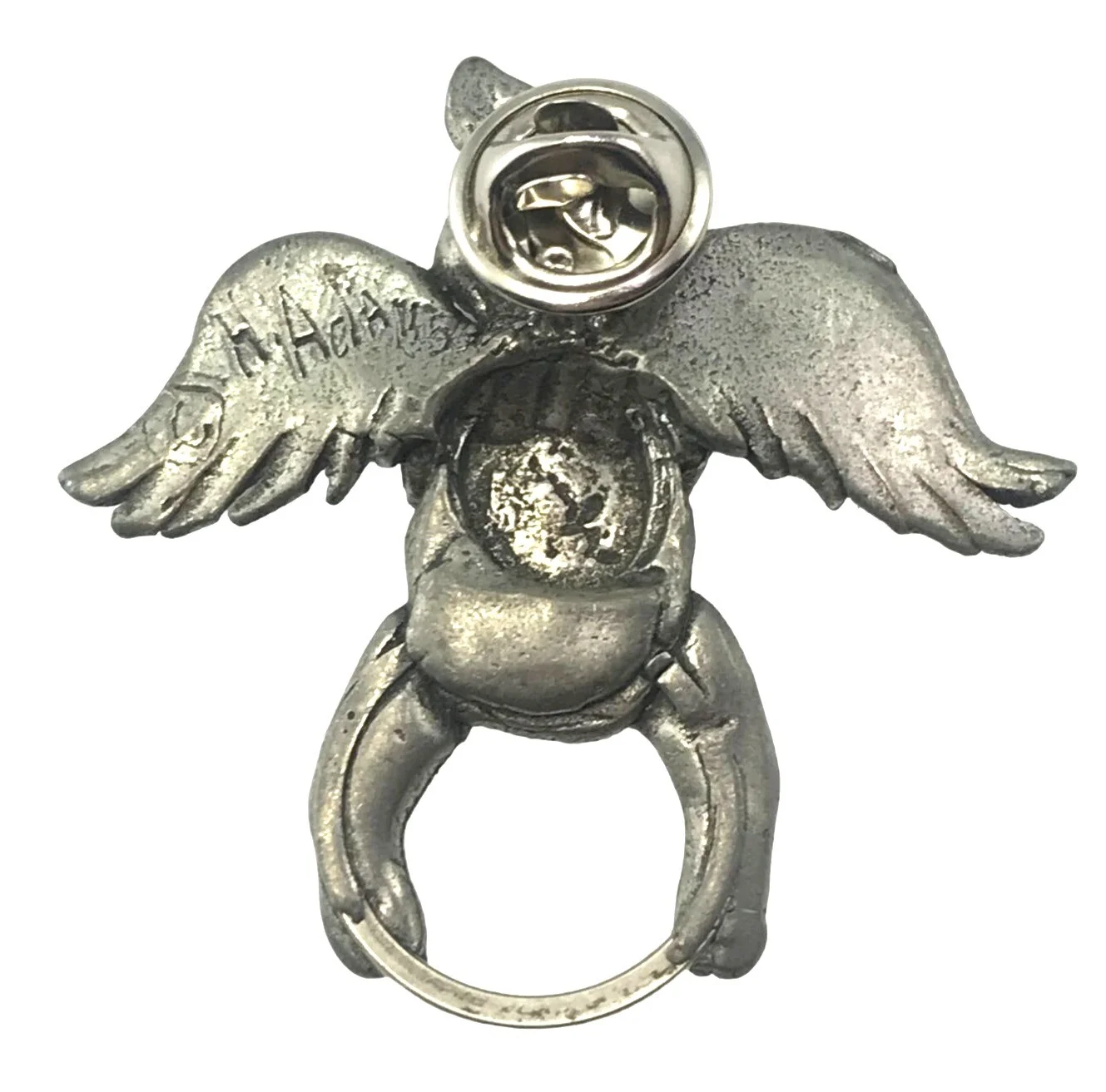 Winged Pig Pewter Scarf Clip Eyeglass Holder Lapel Pin Brooch Signed H Adams 3