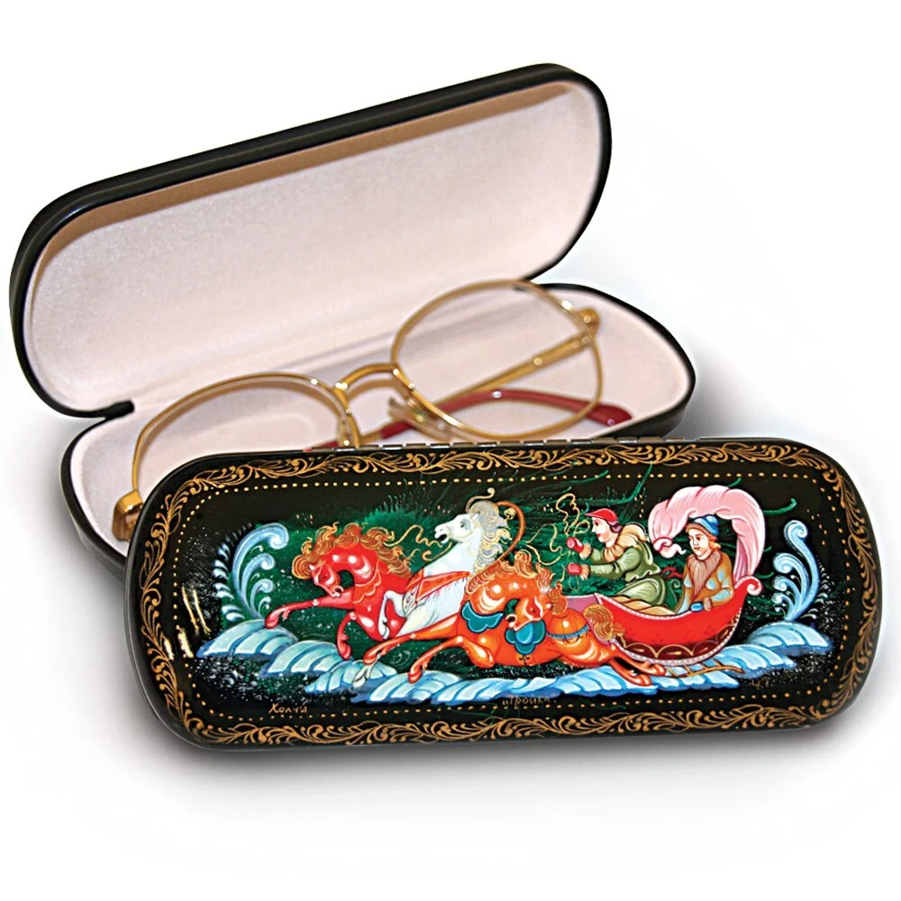 Winter Troika Russian Eyeglasses Case Handmade Palekh Holui Case for Glasses 6