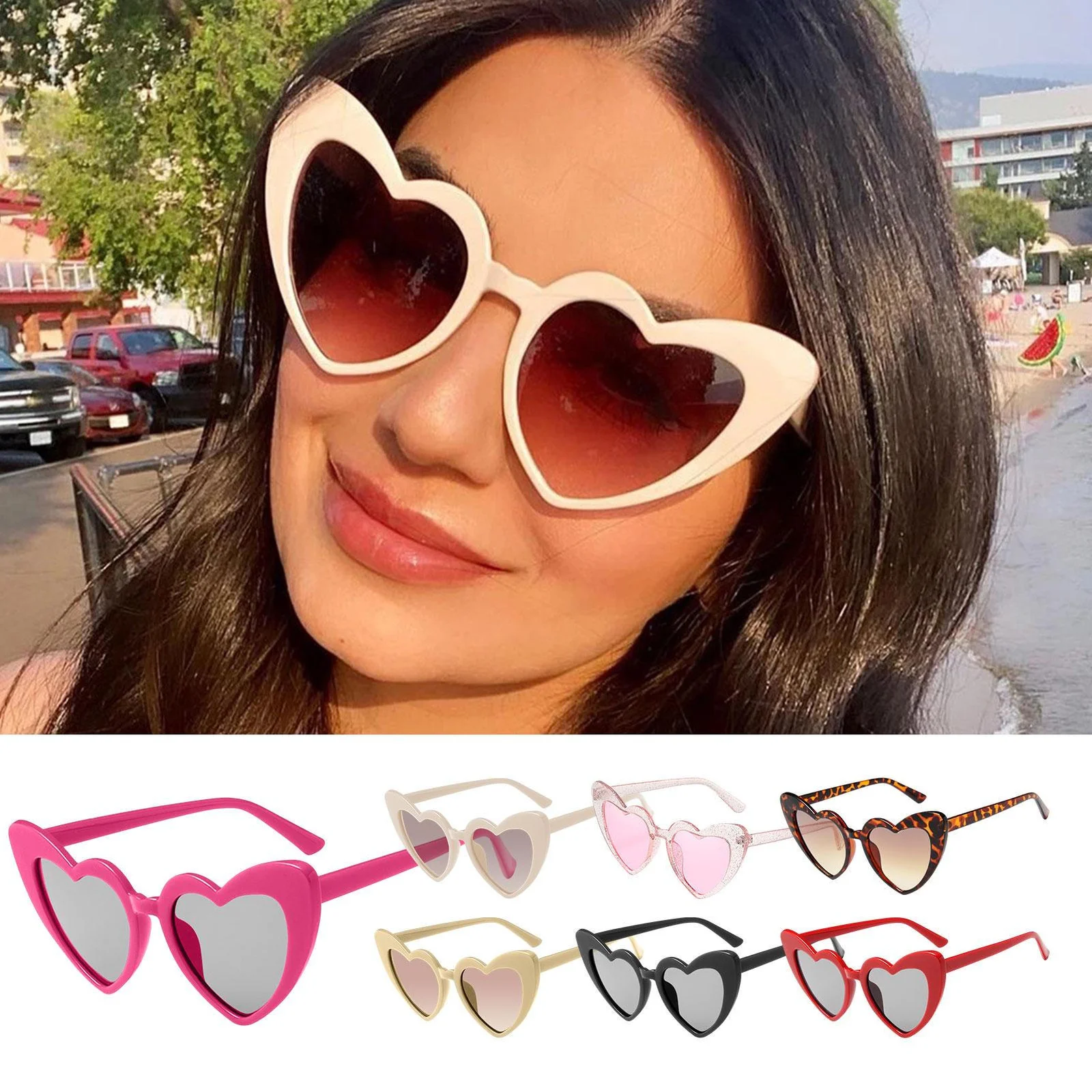 Women Heart Shaped Sunglasses Retro UV Protection Eye Glasses