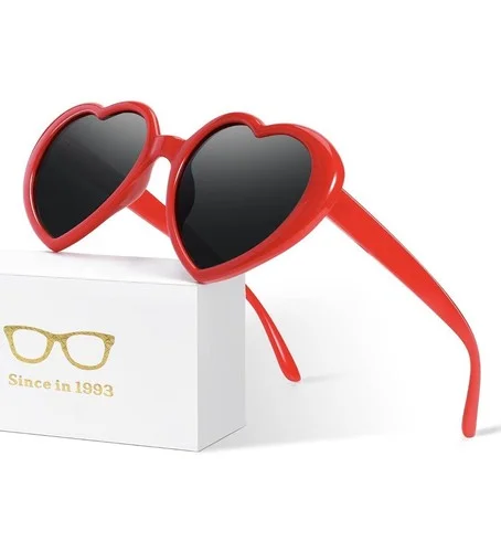 Women Polarized Heart Shaped Sunglasses Retro UV 400 Protection Eye Glasses-Red