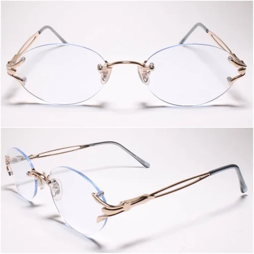 Womens Blue Tinted Lens Oval Gold Rimless 1.50 Reading Glasses - MODEL2162
