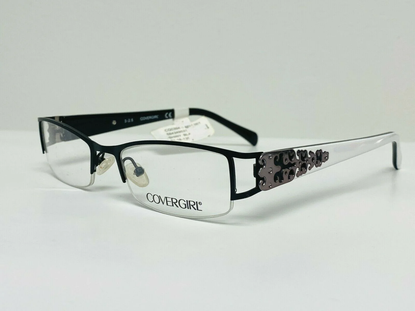 Womens Covergirl Eyeglasses CG0394-01 Black White Rectangle Half Rim 51 18 135