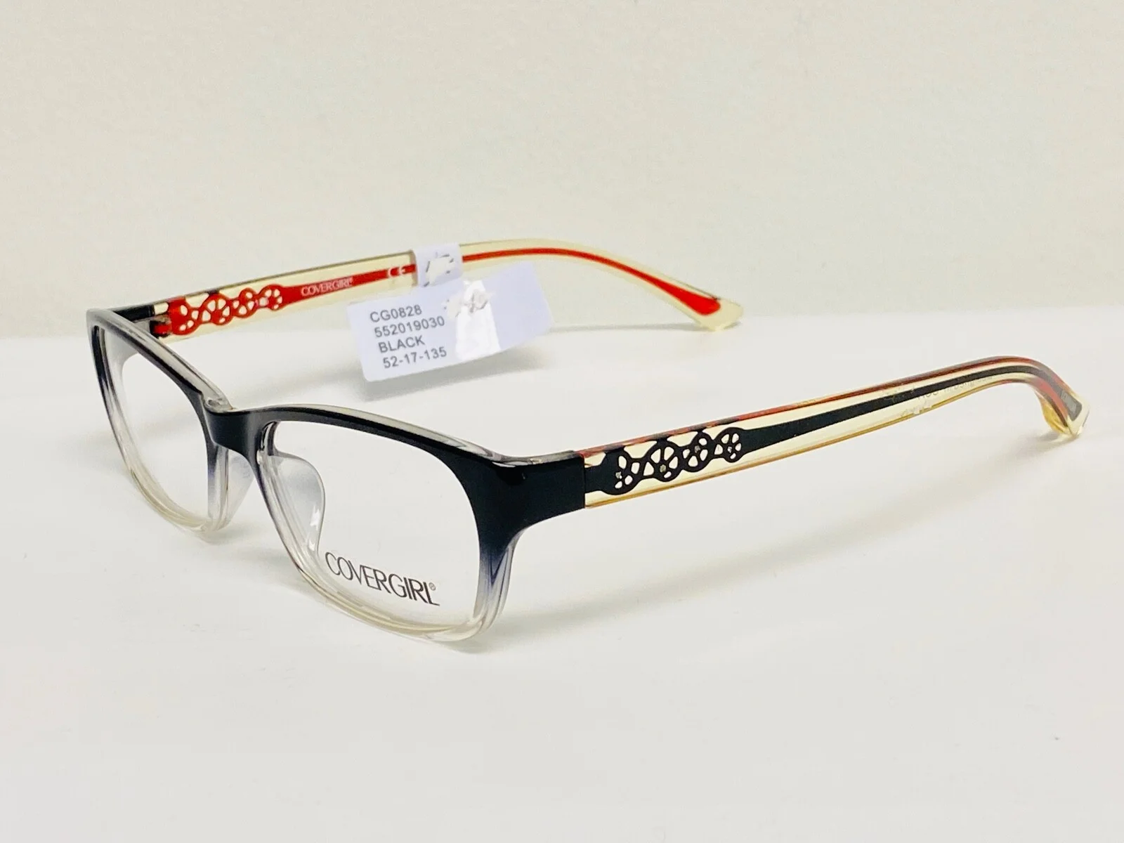 Womens Covergirl Eyeglasses CG0828 Red Black Cat Eye Frames 52 17 135
