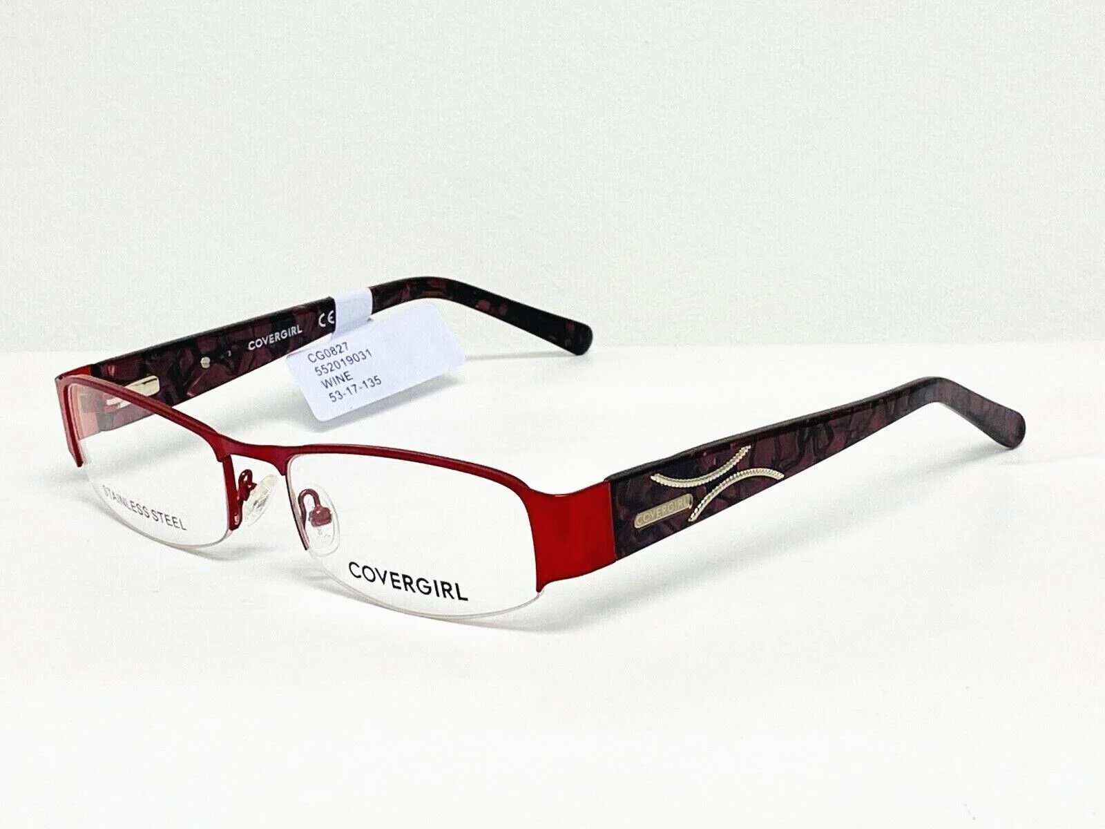Womens Covergirl Eyeglasses CG827 Red Half Rim Frames 53 17 135