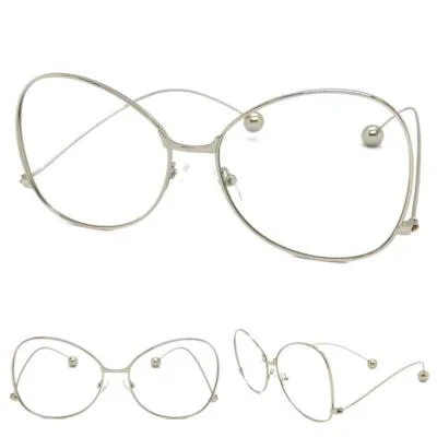 Womens Exaggerated Vintage Retro Style Clear Lens EYE GLASSES Large Silver Frame