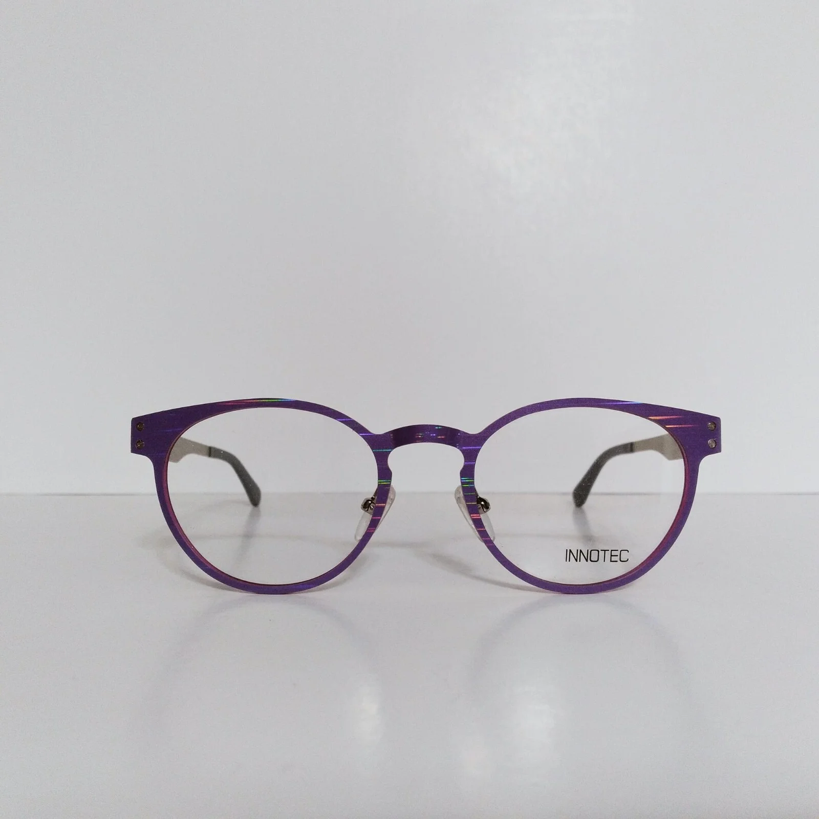 Womens Innotec Round Designer Eyeglasses Frames And Case 48-20-145 Purple Prism