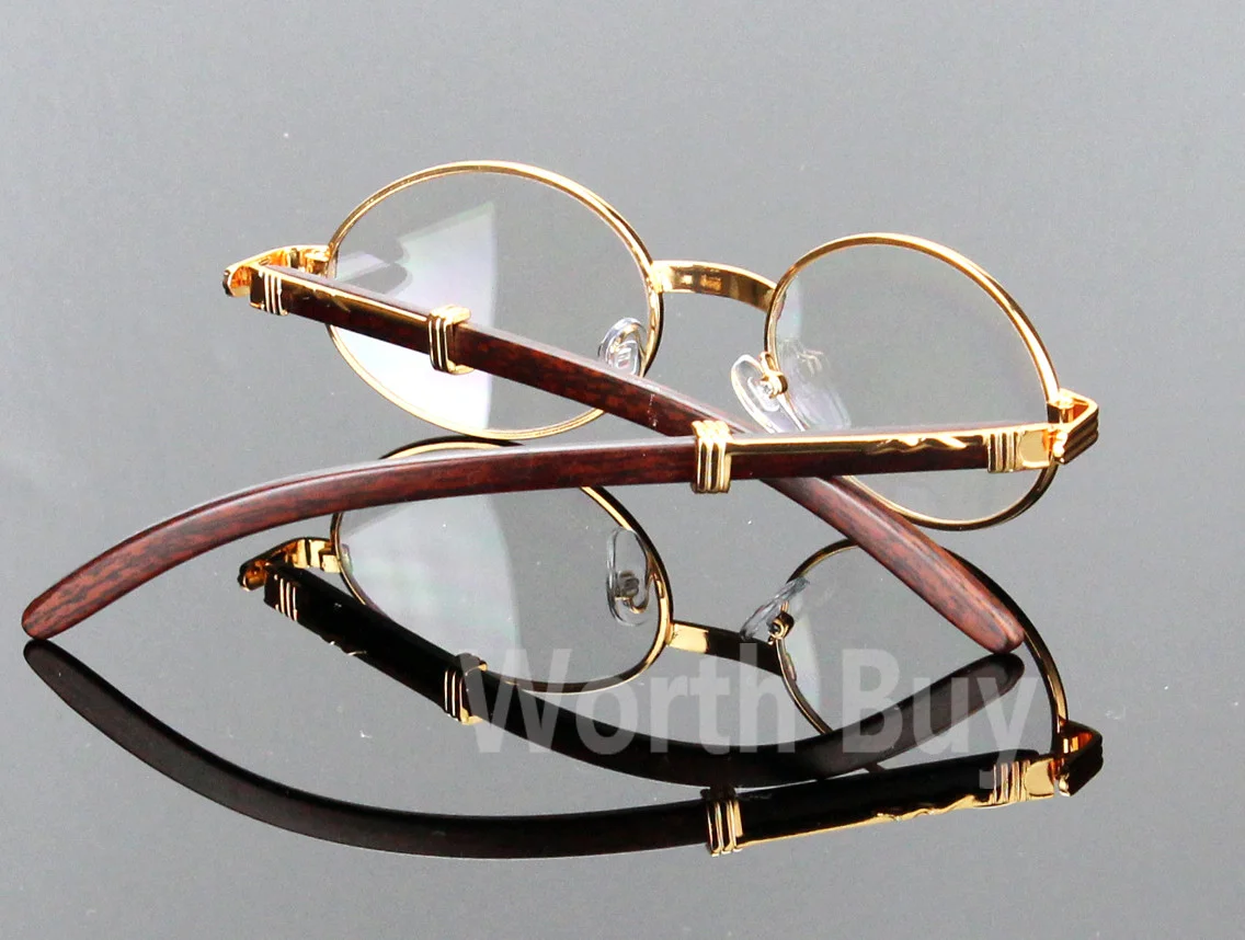 Womens Men Retro Vintage Clear Lens Gold Wood Frame Fashion Designer Eye Glasses 2
