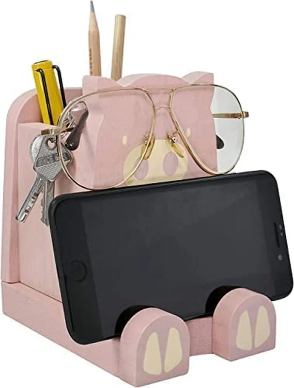 Wood Multipurpose Eyeglass Phone Pen & Pig Pencil Holder Stand Stationery Desk B 2