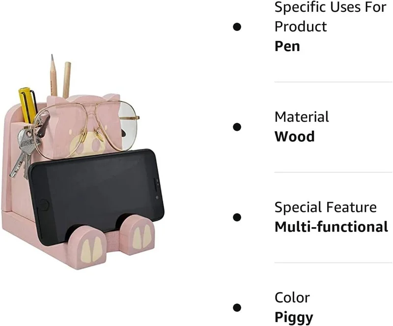 Wood Multipurpose Eyeglass Phone Pen & Pig Pencil Holder Stand Stationery Desk B 3