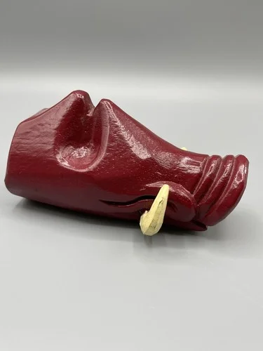 Wood Pig Hand Carved Snout Nose Hog Arkansas Red Eye Glass Holder Razorback Tusk 3