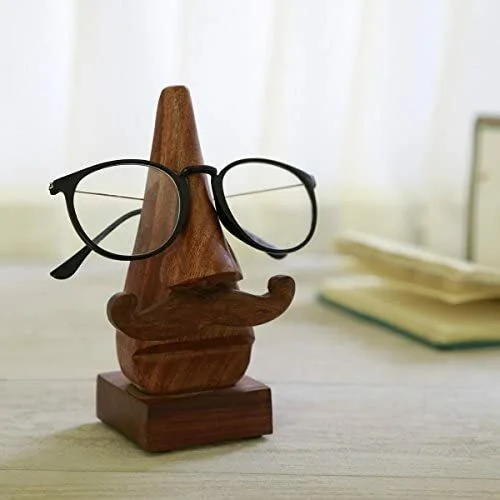 Wooden Eyeglass Spectacle Holder Handmade Mustache Display Stand for Office Desk