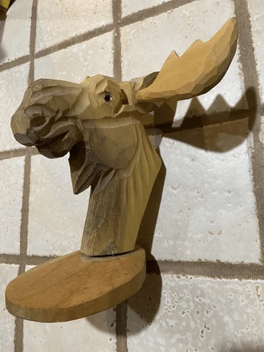 Wooden Hand Carved Moose Eyeglass Holder Stand 6” High