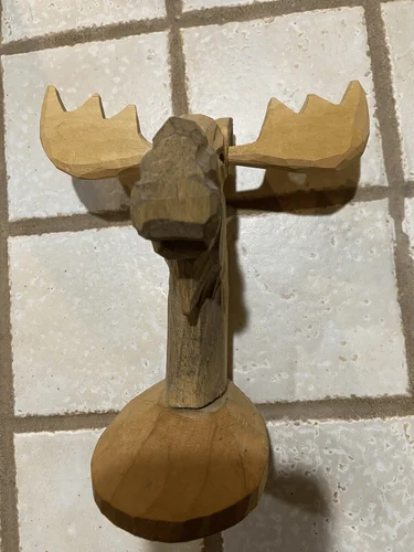 Wooden Hand Carved Moose Eyeglass Holder Stand 6” High 2