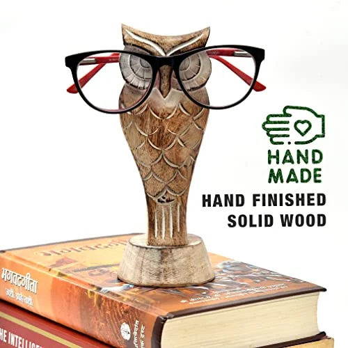 Wooden Owl Eyeglass Spectacle Holder Handmade Stand for Office Desk Home Decor 3