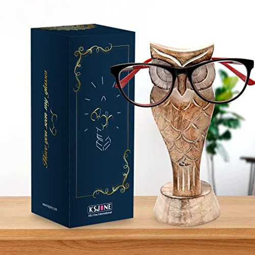 Wooden Owl Eyeglass Spectacle Holder Handmade Stand for Office Desk Home Decor 4