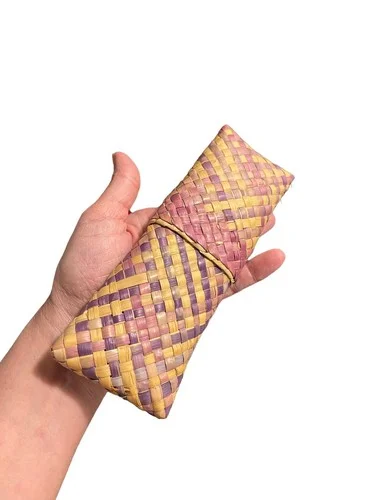 Woven Colorful Straw Eyeglass Case, Inner Liner, Slides Together, Unique 2
