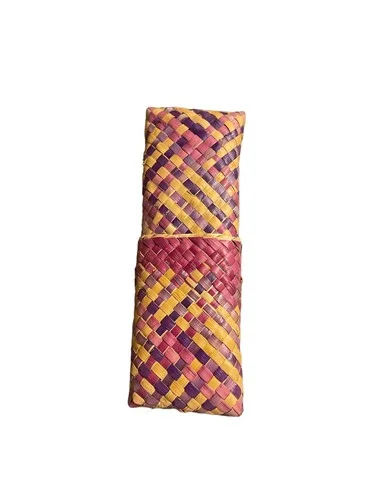 Woven Colorful Straw Eyeglass Case, Inner Liner, Slides Together, Unique 3