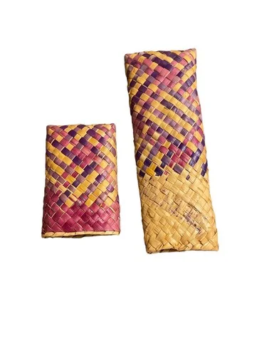 Woven Colorful Straw Eyeglass Case, Inner Liner, Slides Together, Unique 4