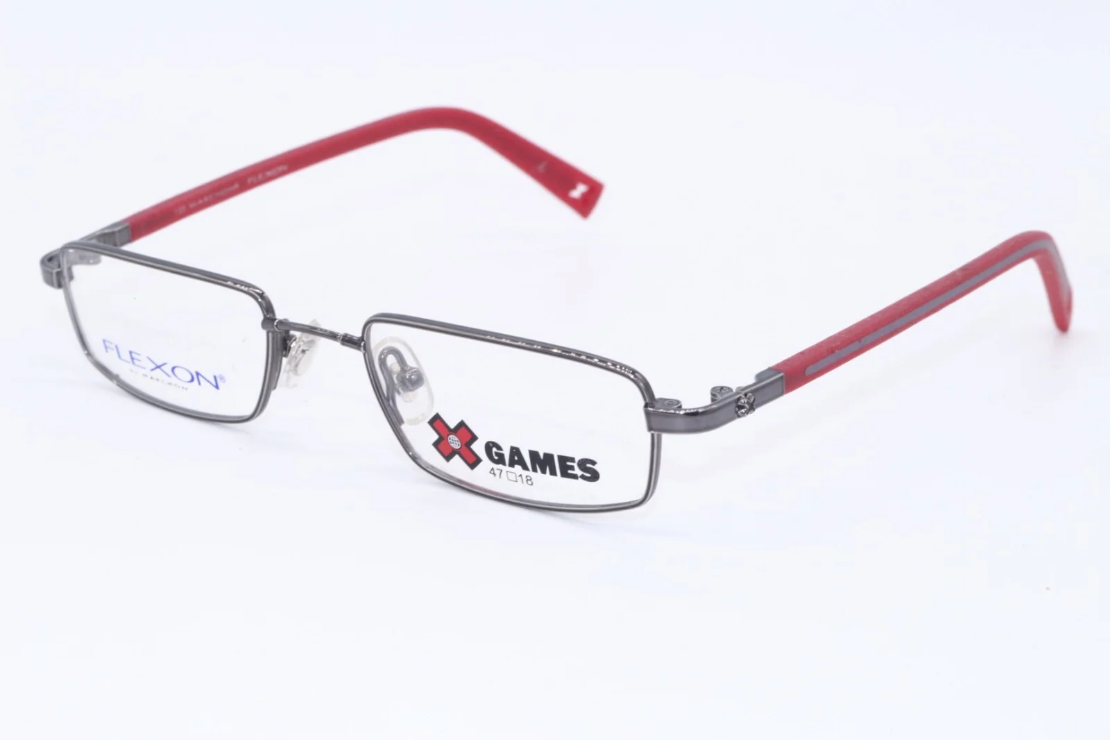 X GAMES HAWK GUNMETAL RED RECTANGLE OPTICAL AUTHENTIC FRAMES EYEGLASSES 47-18