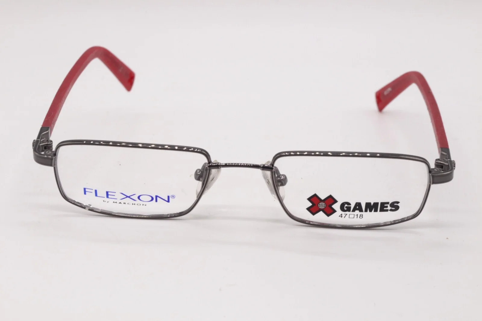 X GAMES HAWK GUNMETAL RED RECTANGLE OPTICAL AUTHENTIC FRAMES EYEGLASSES 47-18 2
