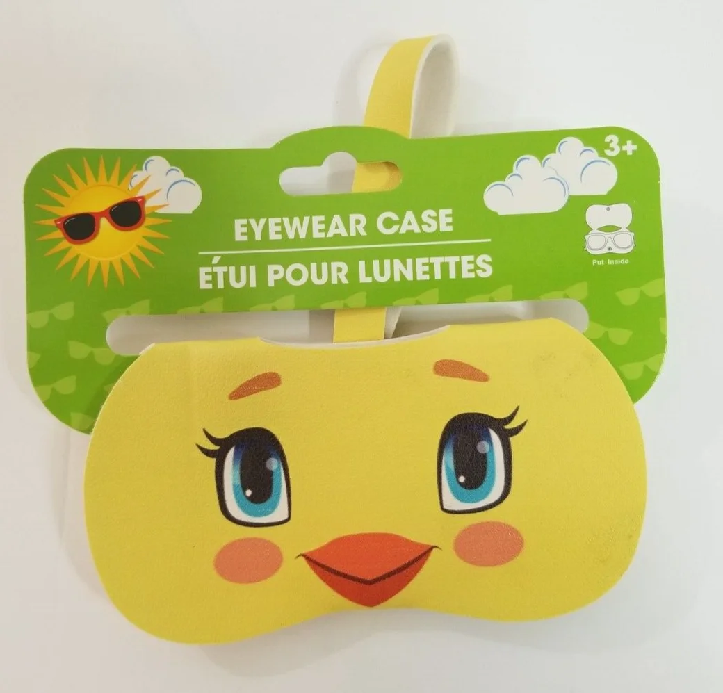 Yellow Bright Eyed Chick Eyewear Sun Glasses Case for Kids Flexible Hang Tag