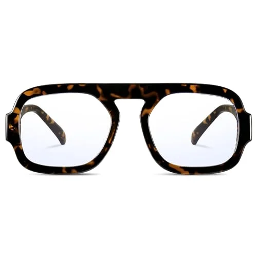 YMRFW Aviator Blue Light Blocking Glasses for Women Men Square Flat Top Computer TV Eyeglasses Anti Eyestrain