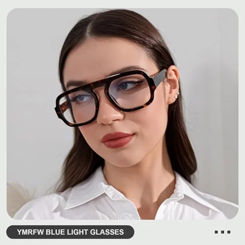 YMRFW Aviator Blue Light Blocking Glasses for Women Men Square Flat Top Computer TV Eyeglasses Anti Eyestrain 2