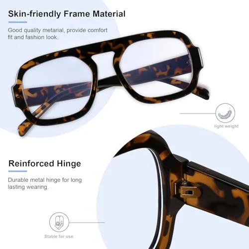 YMRFW Aviator Blue Light Blocking Glasses for Women Men Square Flat Top Computer TV Eyeglasses Anti Eyestrain 3