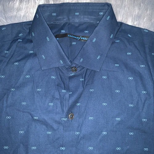 Zachary Prell Eye Glasses Blue Dress Button-Up Shirt M 3