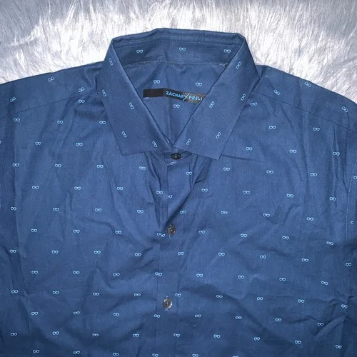 Zachary Prell Eye Glasses Blue Dress Button-Up Shirt M 4