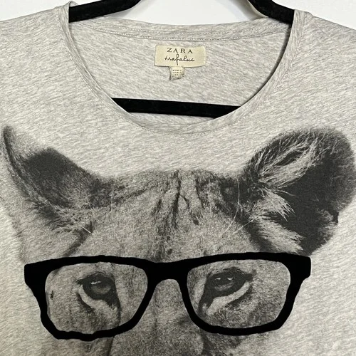 Zara T Shirt Womens S Lion Eye Glasses Gray Jersey Bohemian Classic Novelty 2
