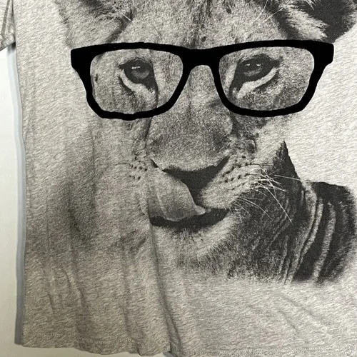 Zara T Shirt Womens S Lion Eye Glasses Gray Jersey Bohemian Classic Novelty 3
