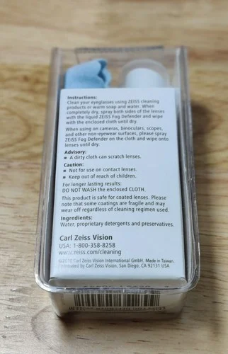 Zeiss Anti-Fog Defender Eyeglass Cleaner Kit - For Foggy Glasses Goggles Mask 2