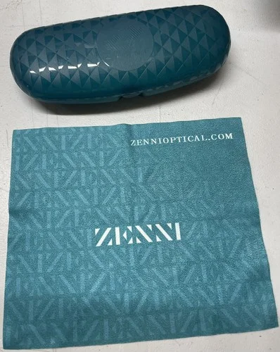 Zenni Optical Eyeglass Case Plastic Hard Shell Snap Shut Turquoise /Teal W/Cloth