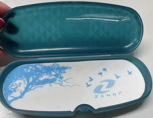 Zenni Optical Eyeglass Case Plastic Hard Shell Snap Shut Turquoise /Teal W/Cloth 4