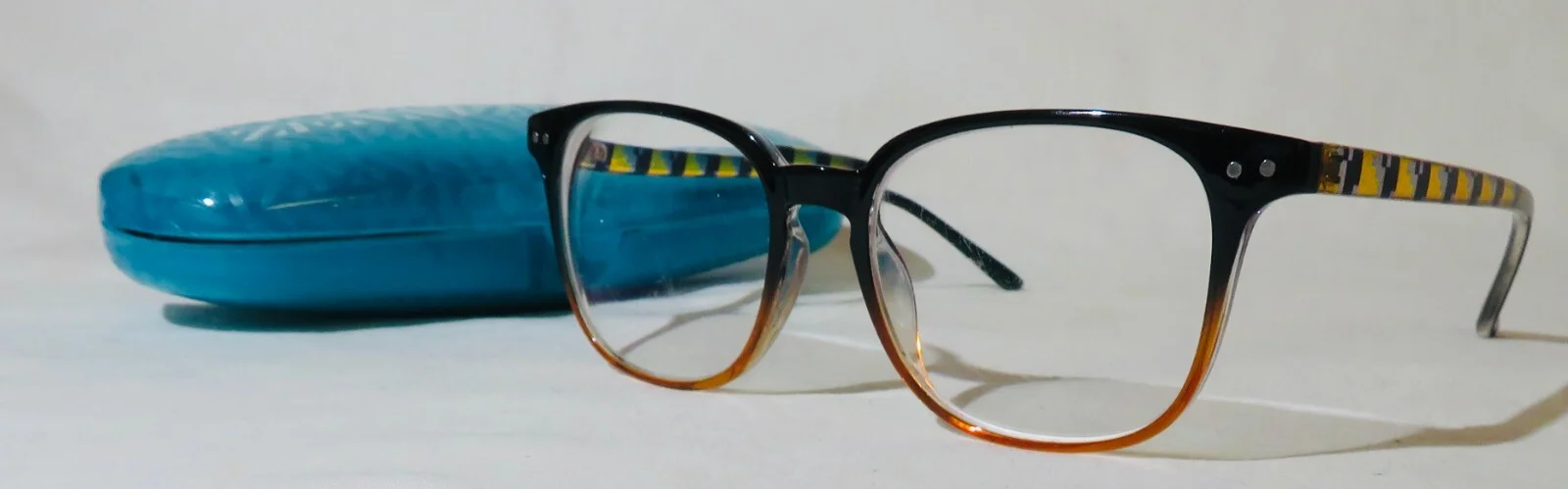 Zenni Optical Eyeglass frame Black/Brown plastic Fade front & striped eyewear