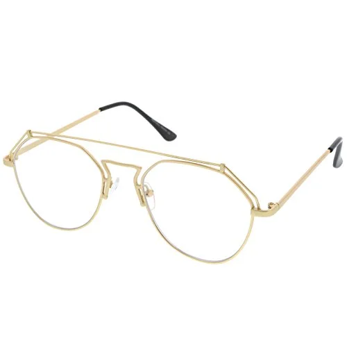 zeroUV Modern Matte Metal Frame Open Metal Clear Flat Lens Aviator Eyeglasses 50mm (Gold/Clear) 2