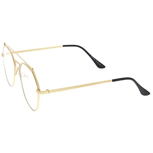 zeroUV Modern Matte Metal Frame Open Metal Clear Flat Lens Aviator Eyeglasses 50mm (Gold/Clear) 3