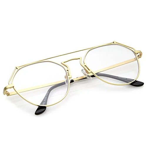 zeroUV Modern Matte Metal Frame Open Metal Clear Flat Lens Aviator Eyeglasses 50mm (Gold/Clear) 4